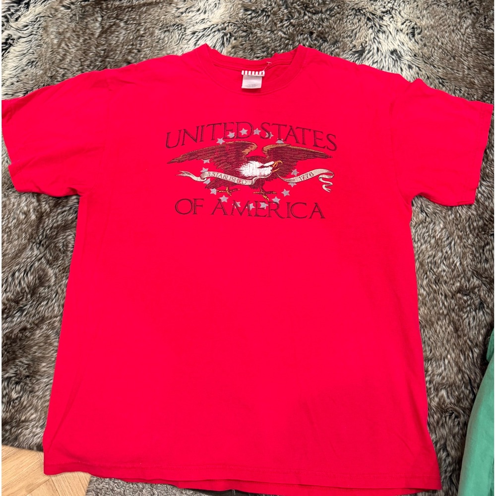 Vintage United States of America Eagle Graphic T-Shirt Red Mens Large 1776 Tee